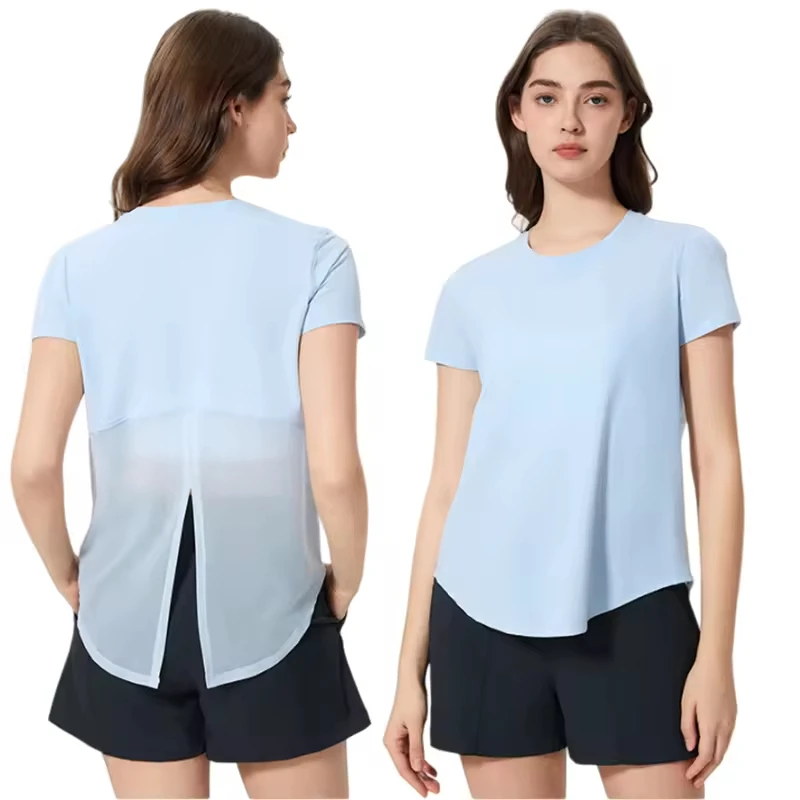 Custom Logo Round Neck Yoga Top for Women Fitness Running Sports Casual T-shirt Short Sleeve Shirt Quick Drying Yoga Tops