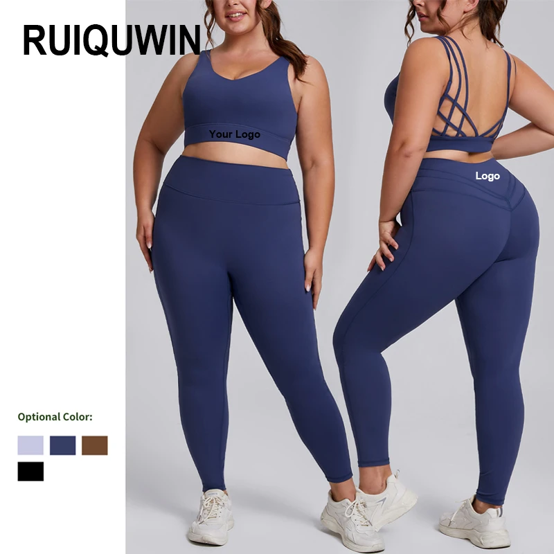 RUIQUWIN 2026 Custom Solid Plus Size High-Waisted Elastic Waist Breathable Quick Dry Eco-Friendly 5 Piece Yoga Fitness Gym Set