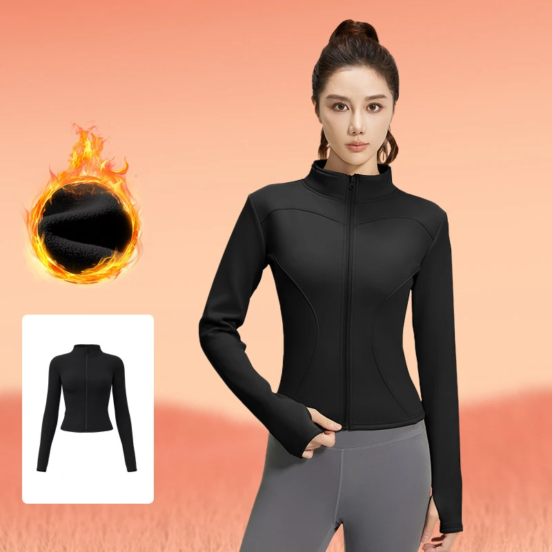 New Plus Size Women's Yoga Sportswear Jacket Long Sleeve Winter Outdoor Running Exercise Top With Zipper Slim Print Fitness Gear