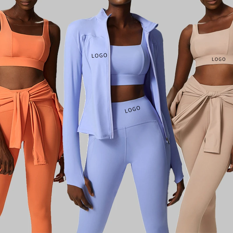 Garment Factories In China Workout Sets Custom Logo Yoga Jacket Yoga Clothes 3 Piece Sets For Women Sports Fitness Yoga Sets