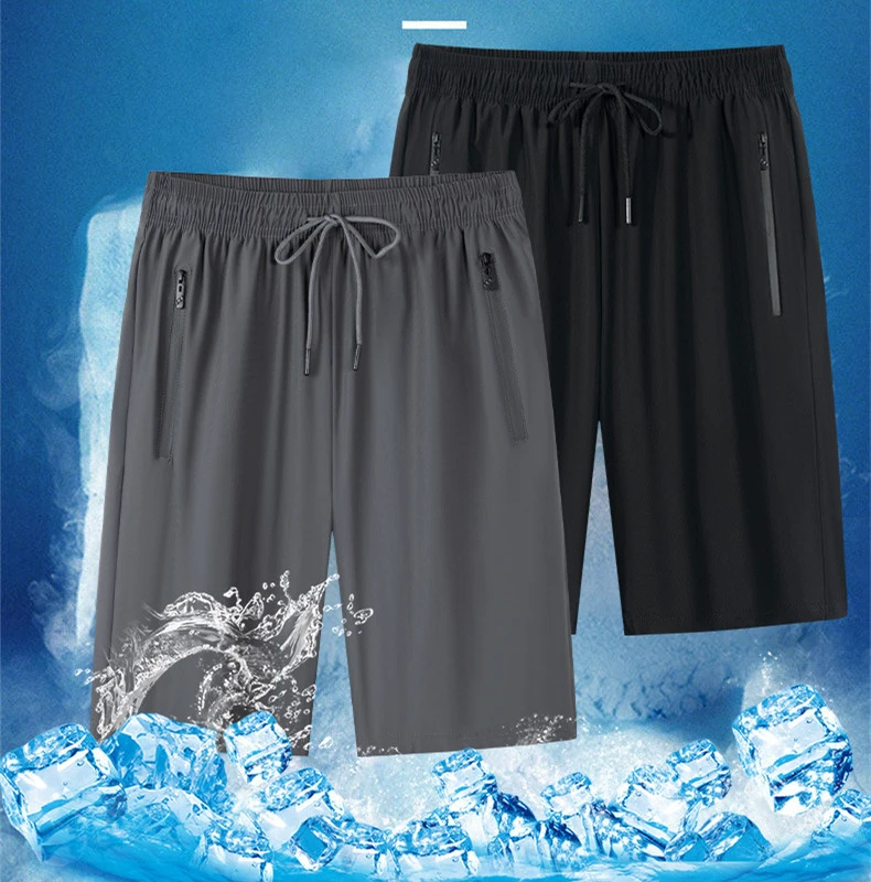 Wholesale Custom Plus Size Men's Solid Mid Quick Dry Ice Silk Shorts Elastic Waist Nylon Spandex Breathable Summer Sports