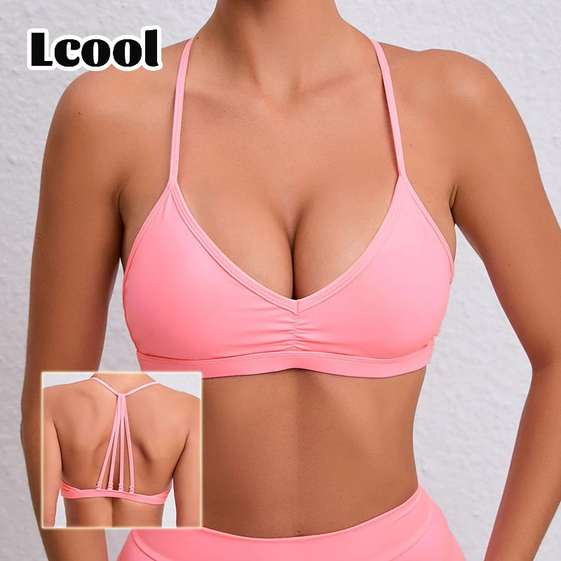 Lcool Women Fitness Sports Bra for Gym Active Wear Adjustable Open Back Bra Yoga Halter Sports Bra