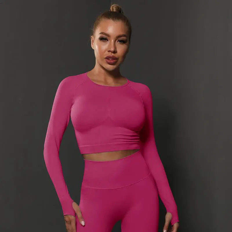 New 10 Colors Women Quick-drying Breathable Seamless Long Sleeve Crop Top Gym Fitness Yoga Women's Shirt