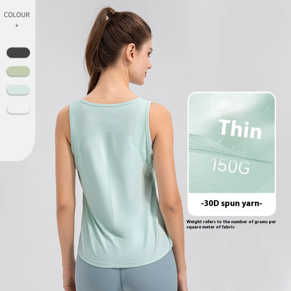 Women's Summer Breathable 30D Spun Yarn Yoga Vest Nude Short Lightweight Sports Blouse Workout Running Fitness Set Loose Fit