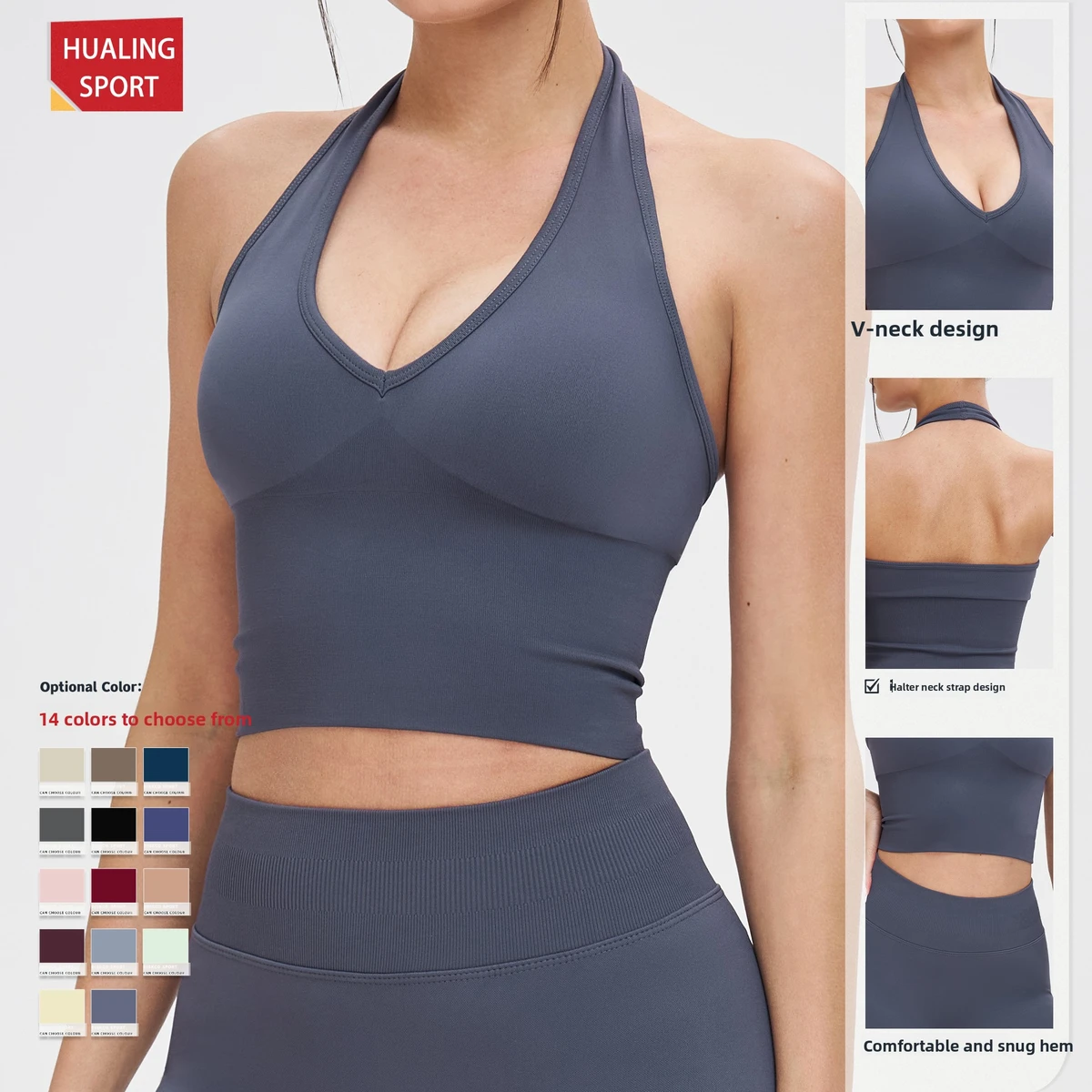 Women's Halter Neck Backless Padded Sports Bra Full Coverage Shockproof Breathable Yoga Top for Workout Fitness