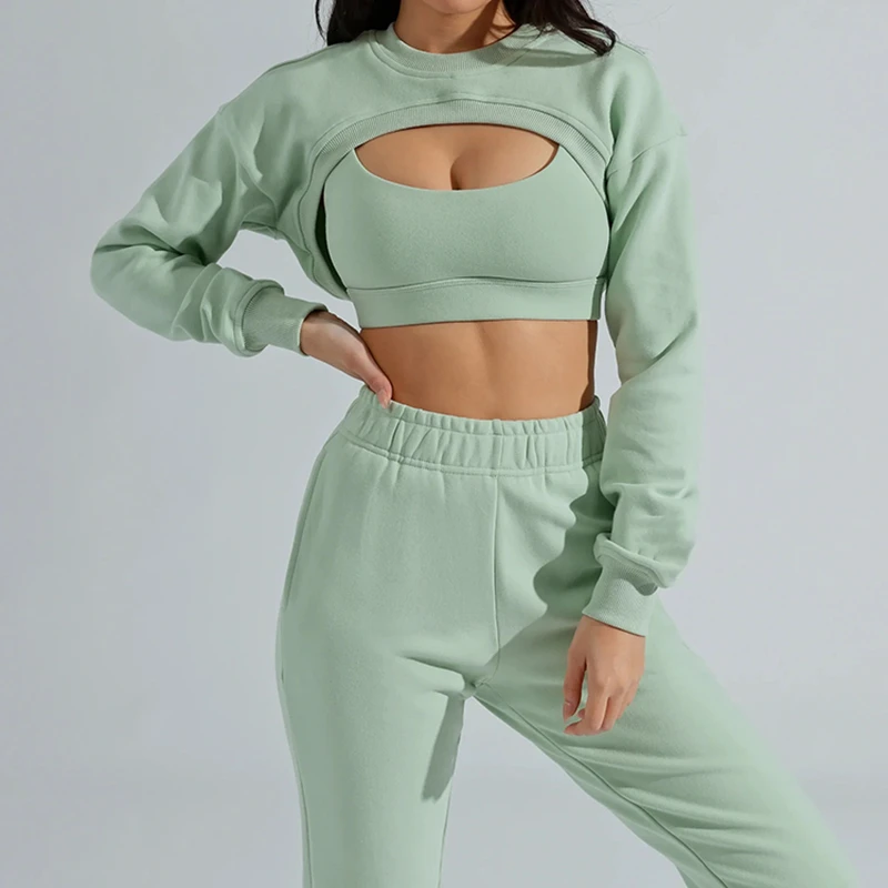 New Arrival Women Active Wear Yoga Crop Top Sports Fitness Yoga Long Sleeve Shrug Mojave Mint Cloud Bolero Shrug