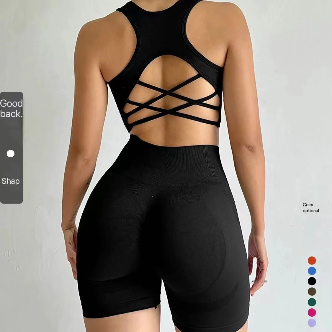 A52 Female Cross-Border Seamless Yoga Sports Suit Dry Speed Fitness Running Two-Piece Vest Shorts and Bra Wet Look Wet Feel