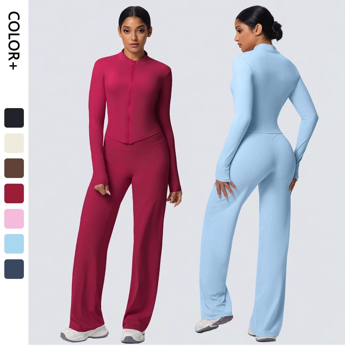 Custom Manufacturer Solid Color Simple Super Elasticity Activewear 2026 New Long Sleeves Beautiful Running Yoga Suit Sets
