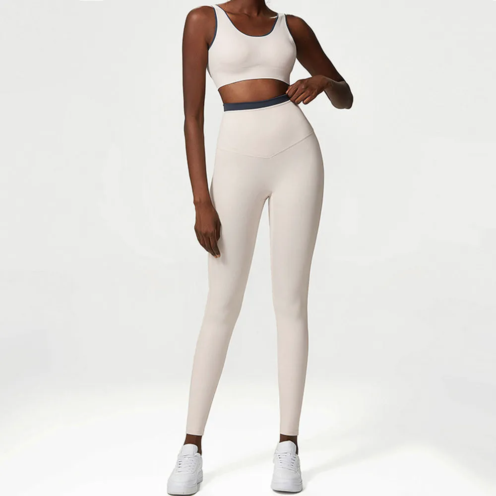 Seamless Sports Suit With Leggings Women Sportswear Sleeveless Crop Top High Waist Tights Two Piece Sets Gym Women's Tracksuit