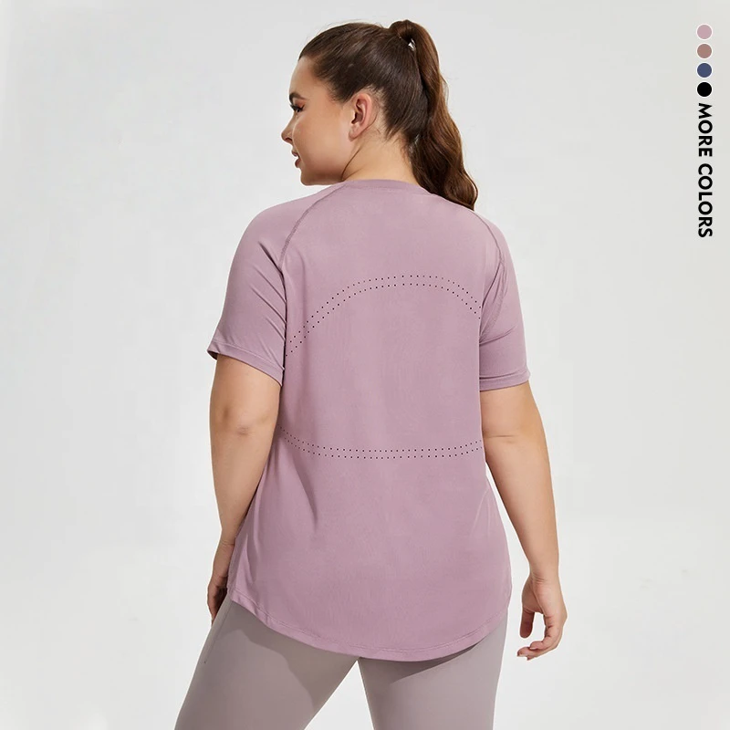 Summer Plus Size Workout Tops 4XL Nylon Spandex Short Sleeve Athletic Tees Mesh Breathable Women Sports Yoga Casual T-Shirts