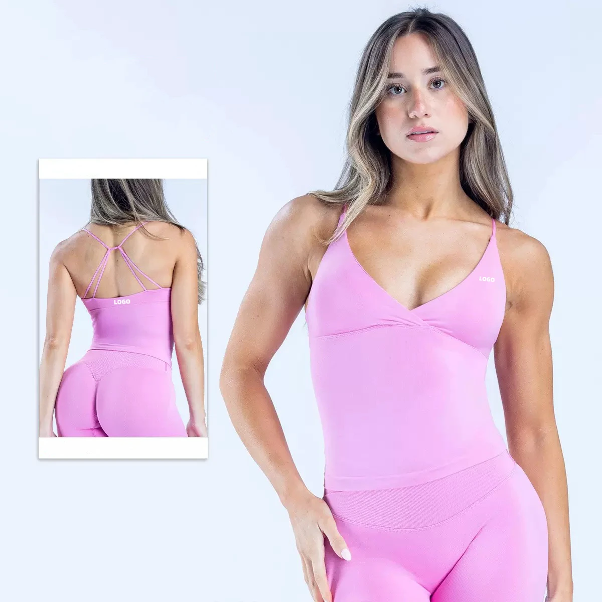 2026 New Trend Women's High Support Reversible Seamless Yoga Tank Top V-Neck Four-Way Stretch Breathable Quick Dry Lightweight