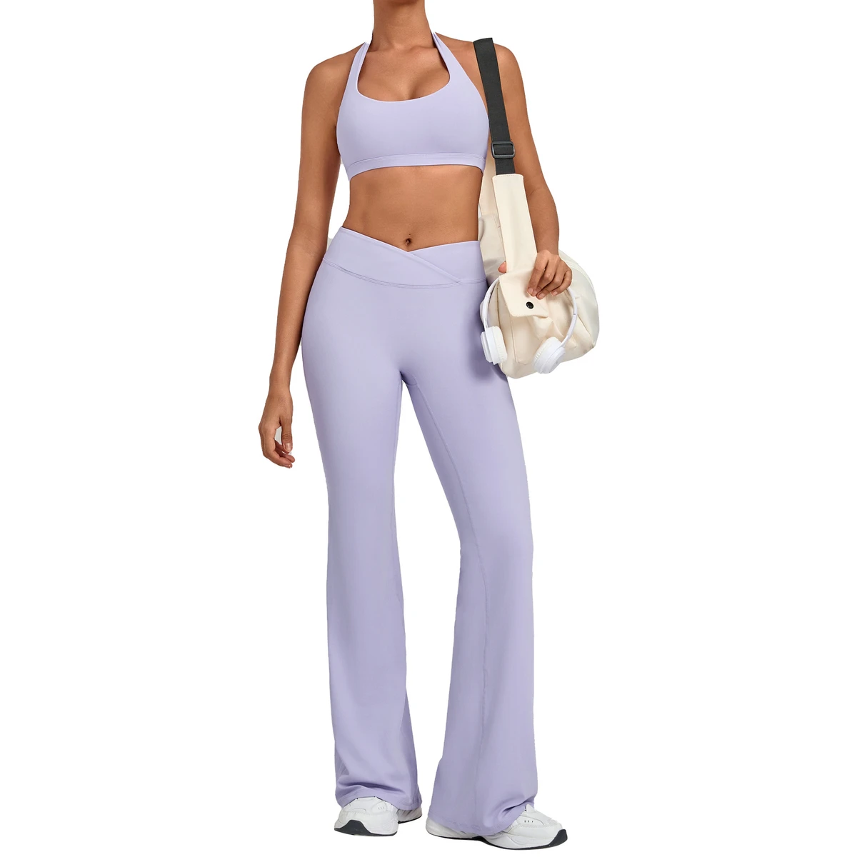 Tight-Fitting Halter Crop Top & Leggings Yoga Set Quick-Dry Spandex/Nylon 2-Piece Fitness Wear Wrinkle-Resistant Fashion