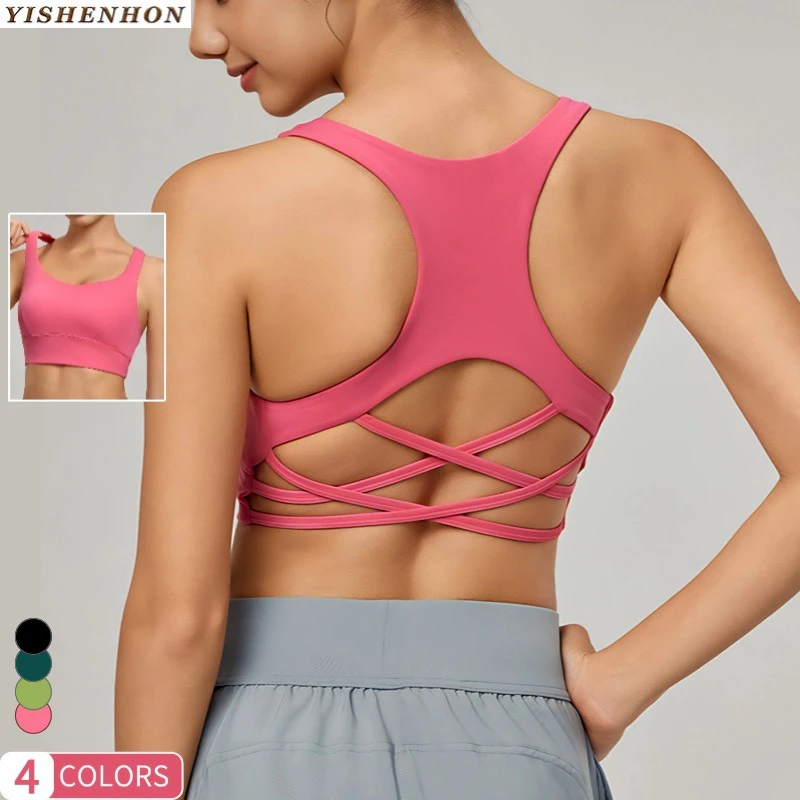 YISHENHON Women's Sexy Cross Back Gym Sports Vest Quick-Drying Push-Up Yoga Bra Top for Pilates and Fitness Spandex activewear