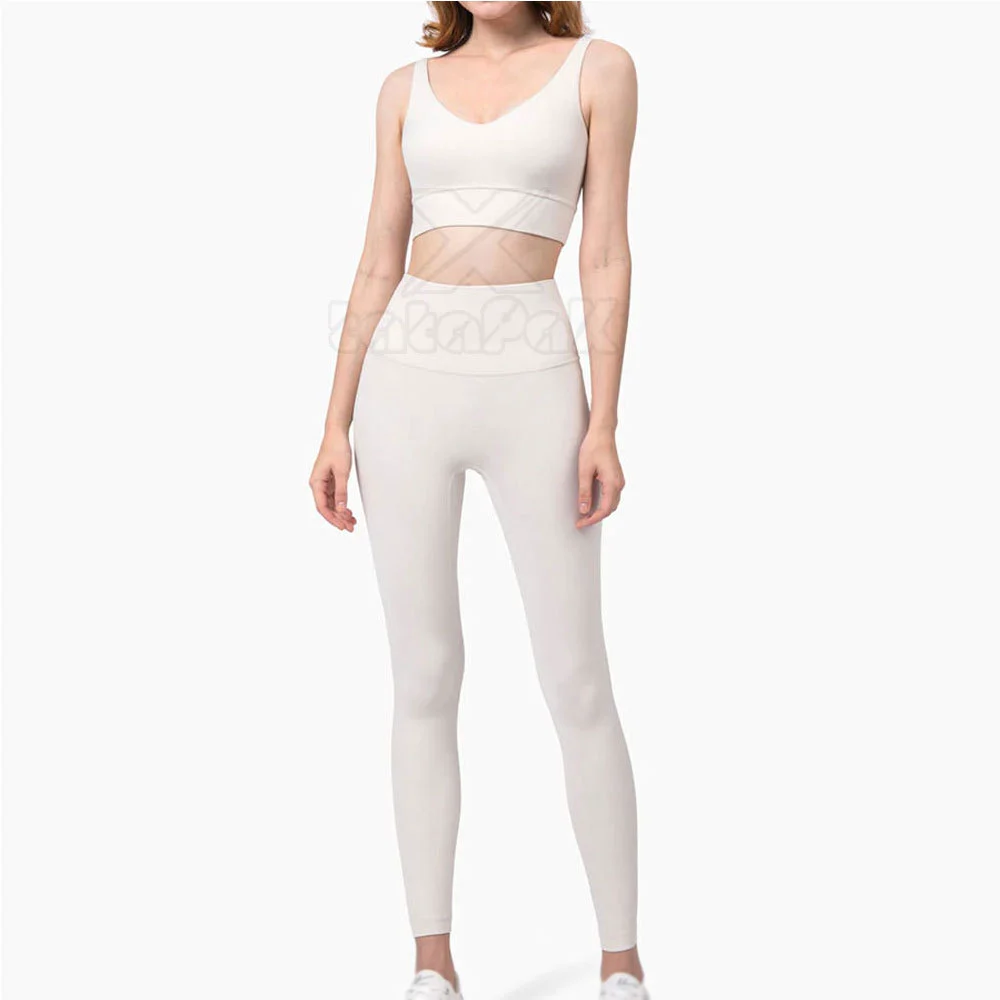 Breathable Lightweight Women's Yoga Set Solid Color Elastic Waist Front Logo High Waist 2-Piece Eco-Friendly Quick Dry