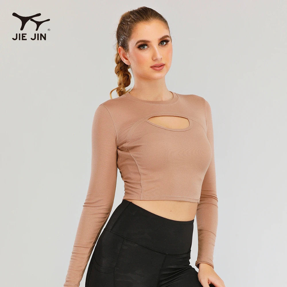 JIEJIN Wholesale Quick Dry Breathable Long Sleeve Bamboo Yoga T Shirts Fitness Running Round-Neck T-Shirts