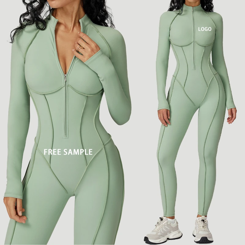 Women's High-Intensity Exercise Yoga Wear Stand-Up Collar Half Zipper Jumpsuit Gym BodyBuilding Sports Bodysuits&Jumpsuits