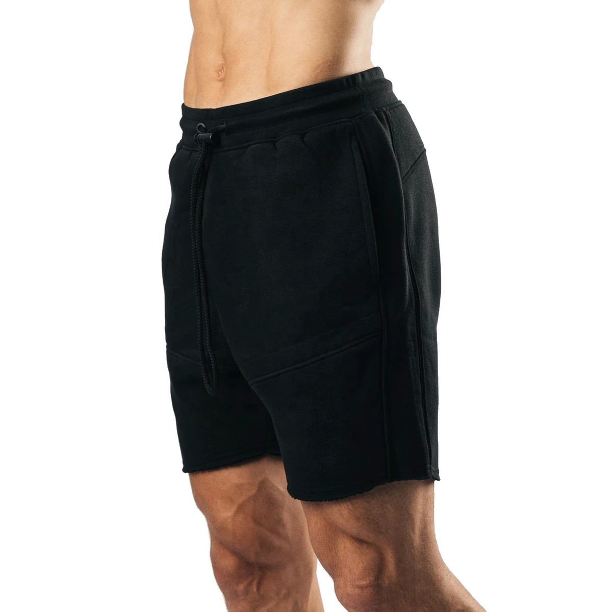 Men's Casual Workout Shorts Embroidered Jersey Fabric Drawstring Knee Length Breathable Eco-Friendly Quick Dry for CrossFit Gym