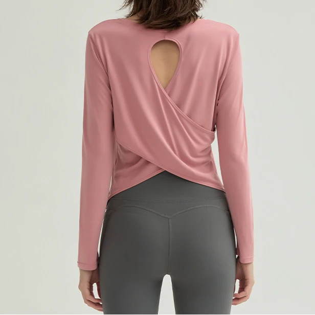 Cross Back Sexy Yoga Long Sleeve High Stretch Sports Shirts Women Lightweight Gym Shirts