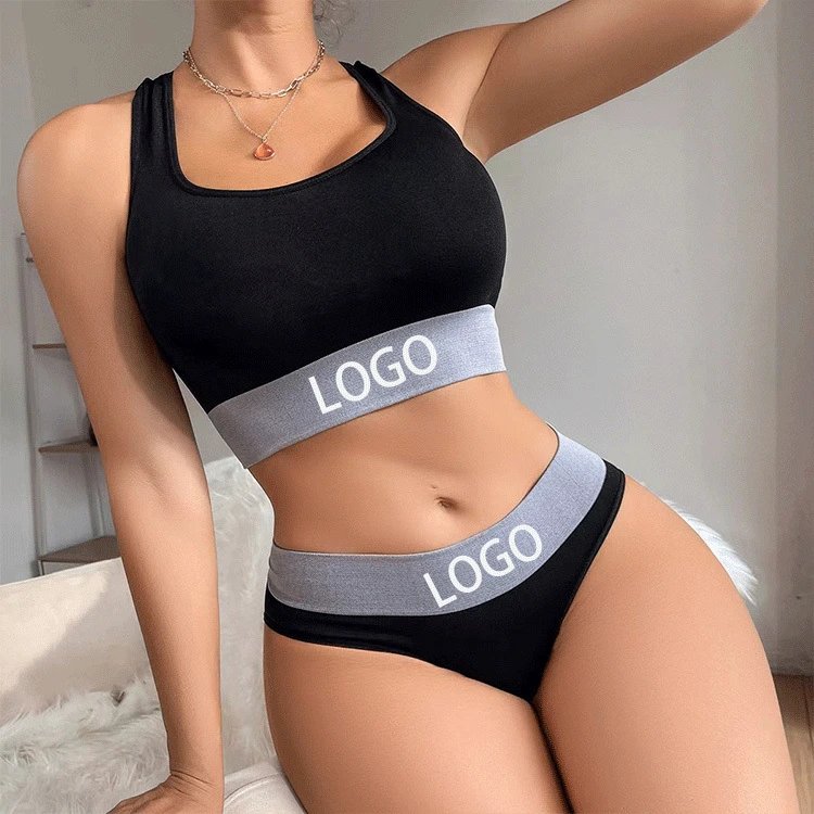 Custom Waist Logo Women Sports Fashion Letter Print Bra Set Of Women Underwear Gym Yoga Sport Two Piece Bra & Brief Sets