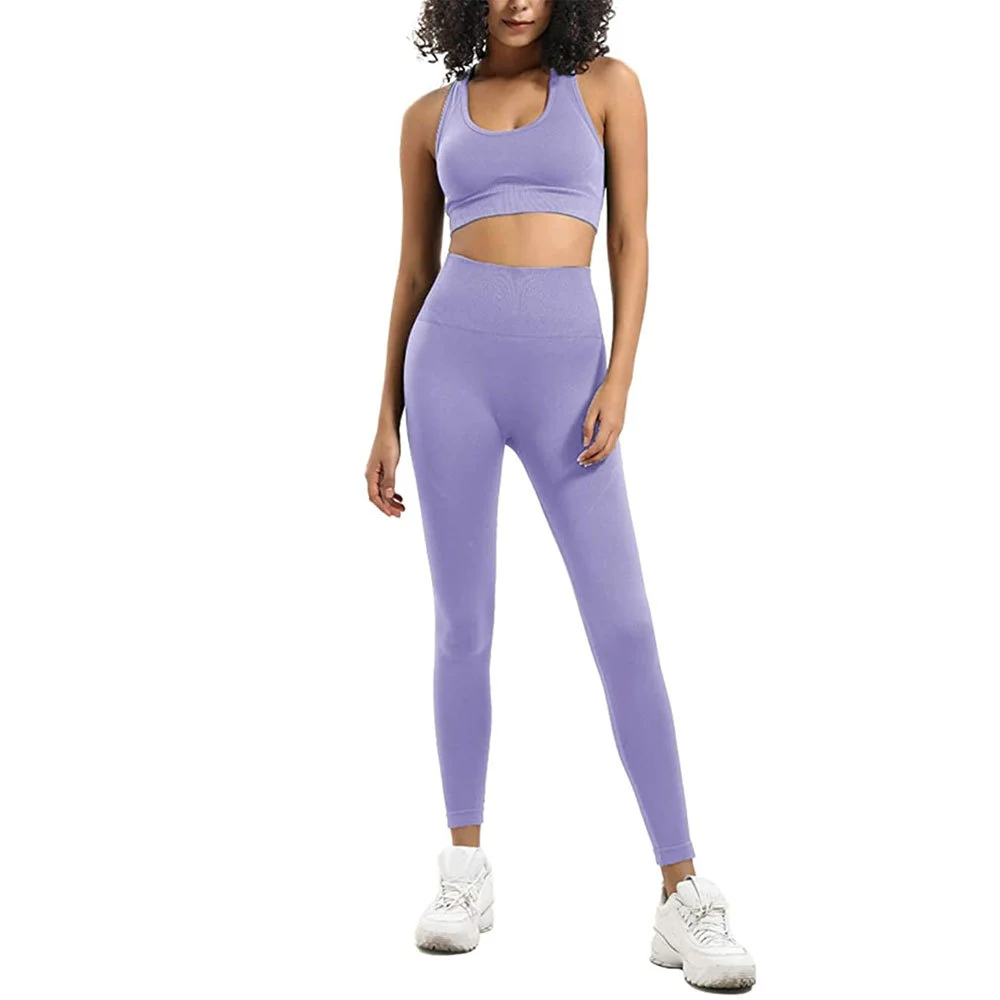 Women's Lightweight Breathable Two-Piece Fitness Yoga Set Sustainable Spandex/Nylon Seamless Elastic Waist Solid Printed Design