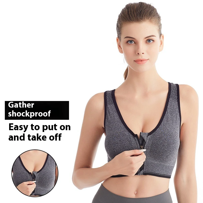 Professional Women's Sports Bra with Front Zipper Shockproof & Breathable Wire-Free Running Vest Seamless Yoga Bra