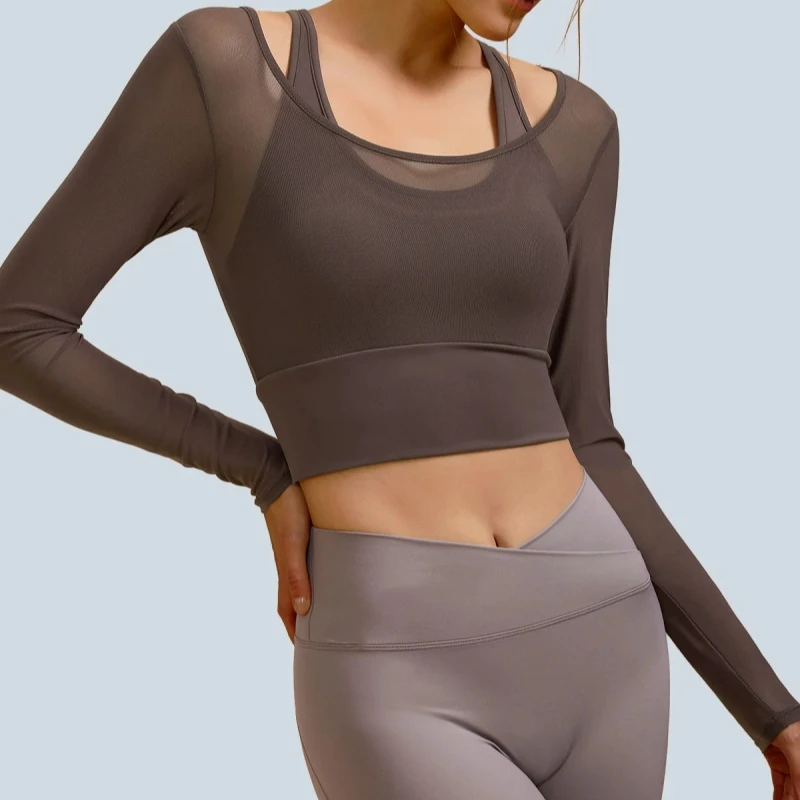 Women's Slim Fit Breathable Long Sleeve Soft Yoga Workout Top with Mesh Cover for Yoga Running Gym Yoga OEM Manufacturer