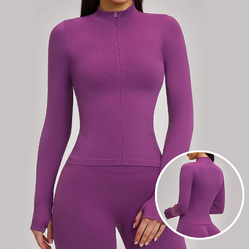Roregal New High Quality Seamless Knit Ladies Slim Fit Thin Running Fitness Training Sports Yoga Women Tops Jackets