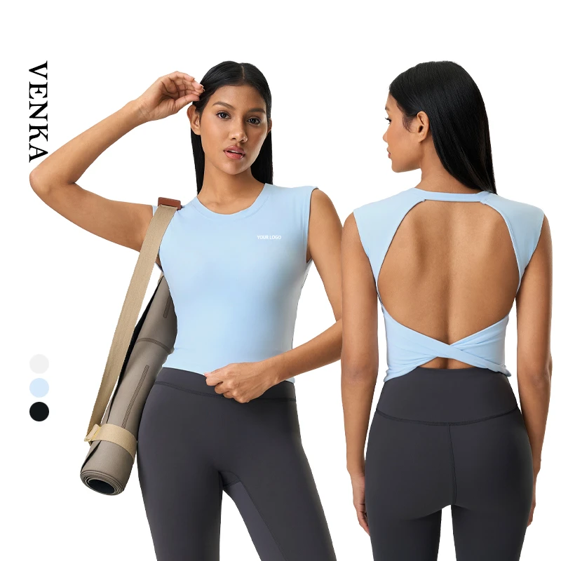 Women Fitness Vest Round Neck Sexy Beautiful Back Breathable Sports Tops Custom Ladies Gym Yoga Workout Sleeveless Tank Top