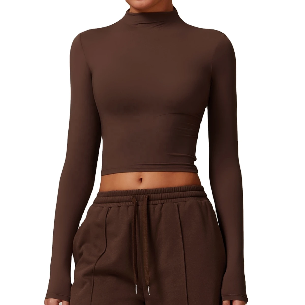 Wholesale Women Custom Quick-Dry Long Sleeve Yoga Top Fitness Sports Tank High Neck Square Neck Slim Fit Yoga Shirt