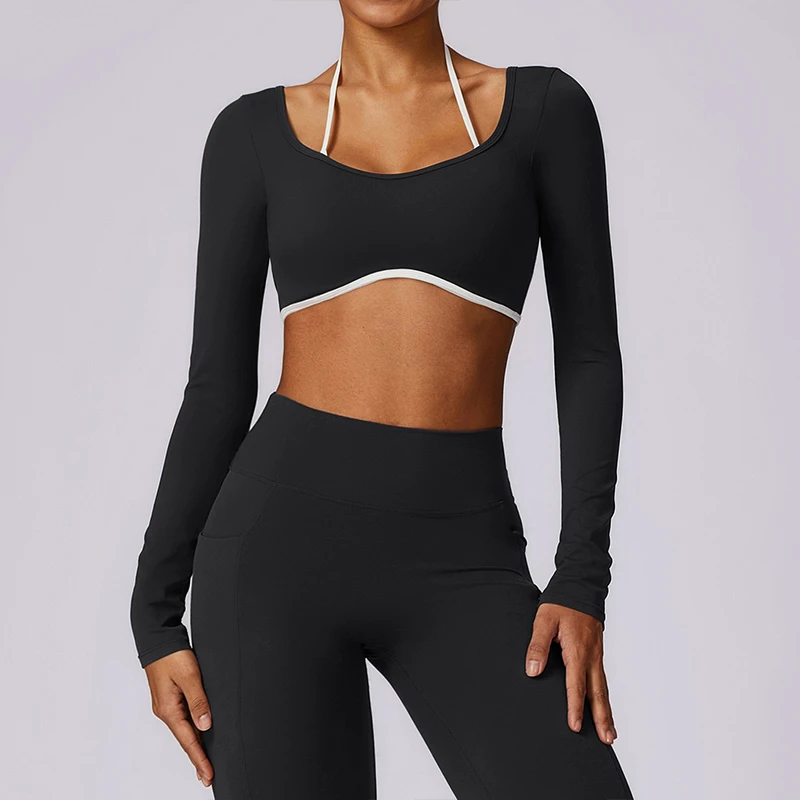 L1225 Custom Backless Quick-Drying Sportswear Long Sleeve T-Shirt Top Running Legging Gym Workout Yoga Sets for Women