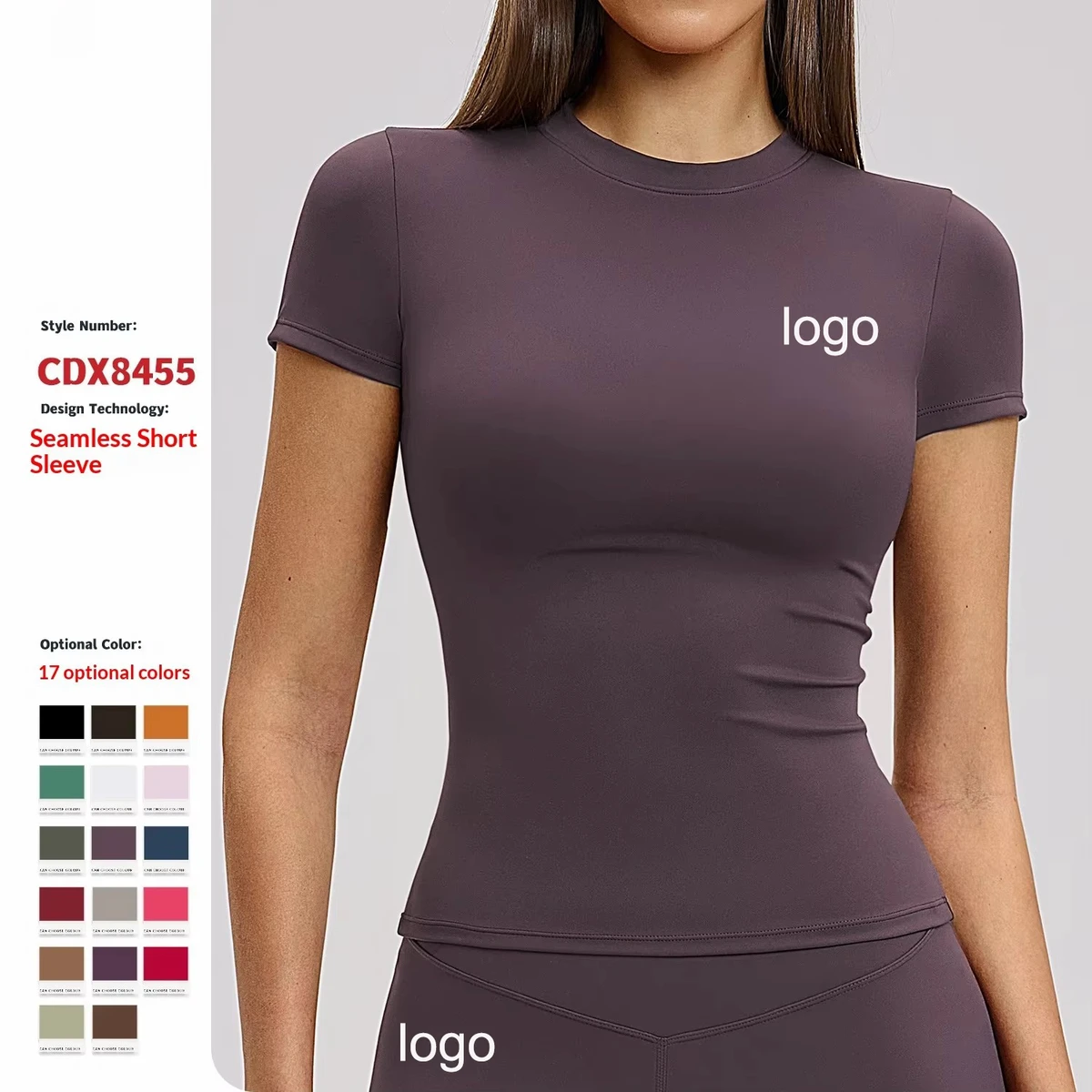 Spring T-Shirt Quick-Drying Yoga Wear Tight-Fitting Spandex/Nylon Fitness Top Blouse Outdoor Running Sports Women's Crew Neck