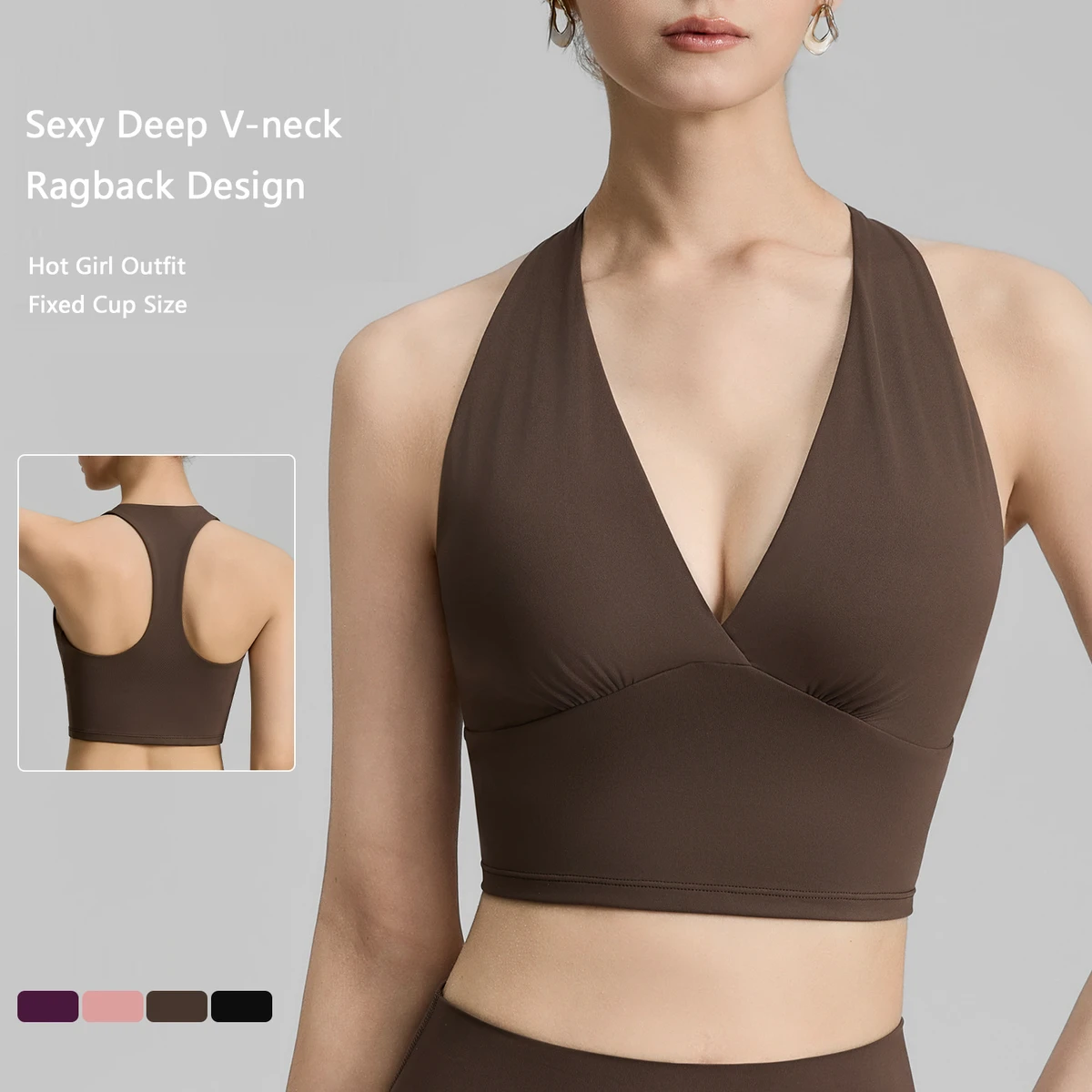 High Quality Sexy Deep V-neck Shockproof Sports Bra Yoga Vest Beautiful Back Fixed Cup Yoga Wear Fitness Tops Womens Intimates