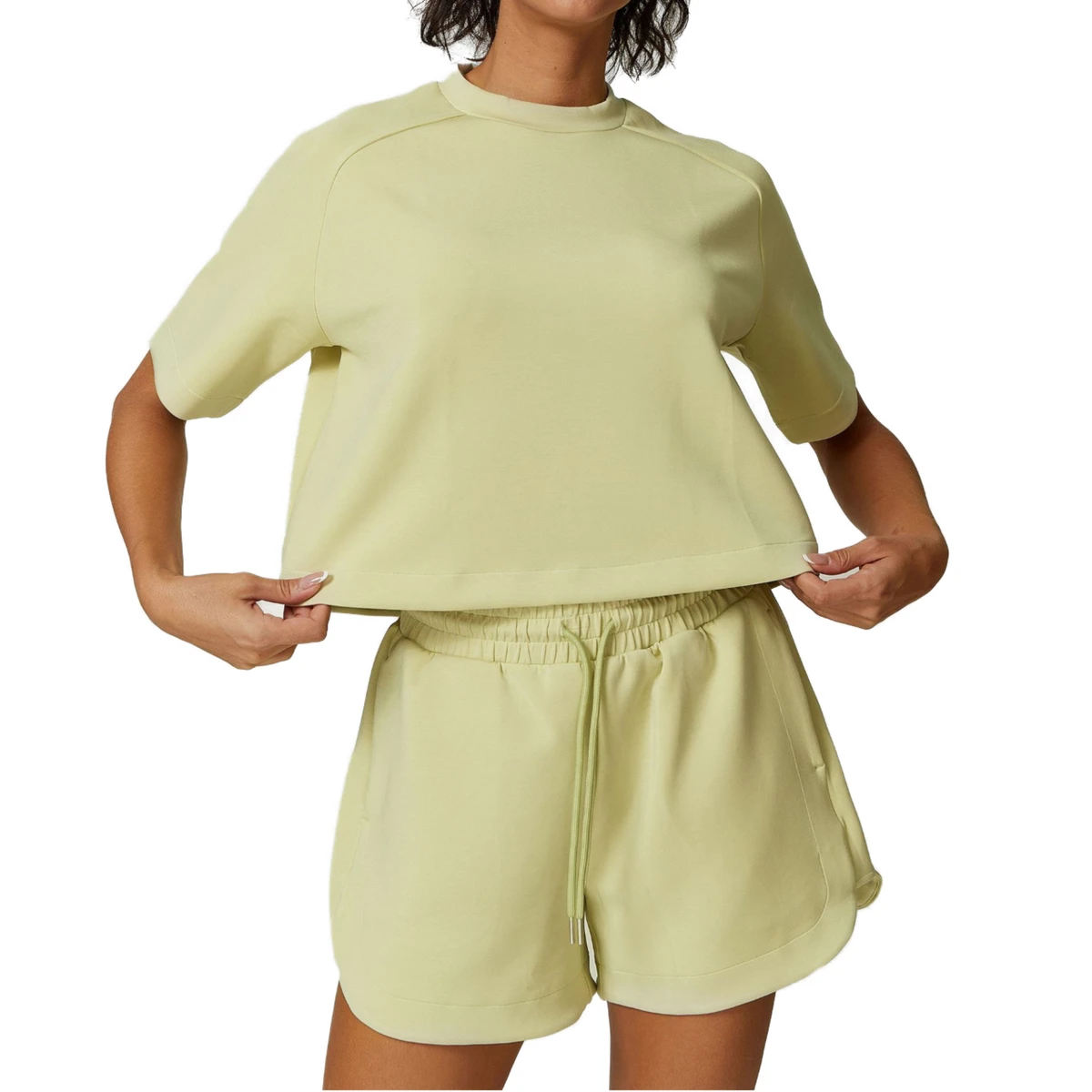 2026 New Arrival athletic set Women's Solid Crew Neck T-Shirt & Shorts 2-Piece Set Breathable Four-Way Stretch Yoga Workout Wear