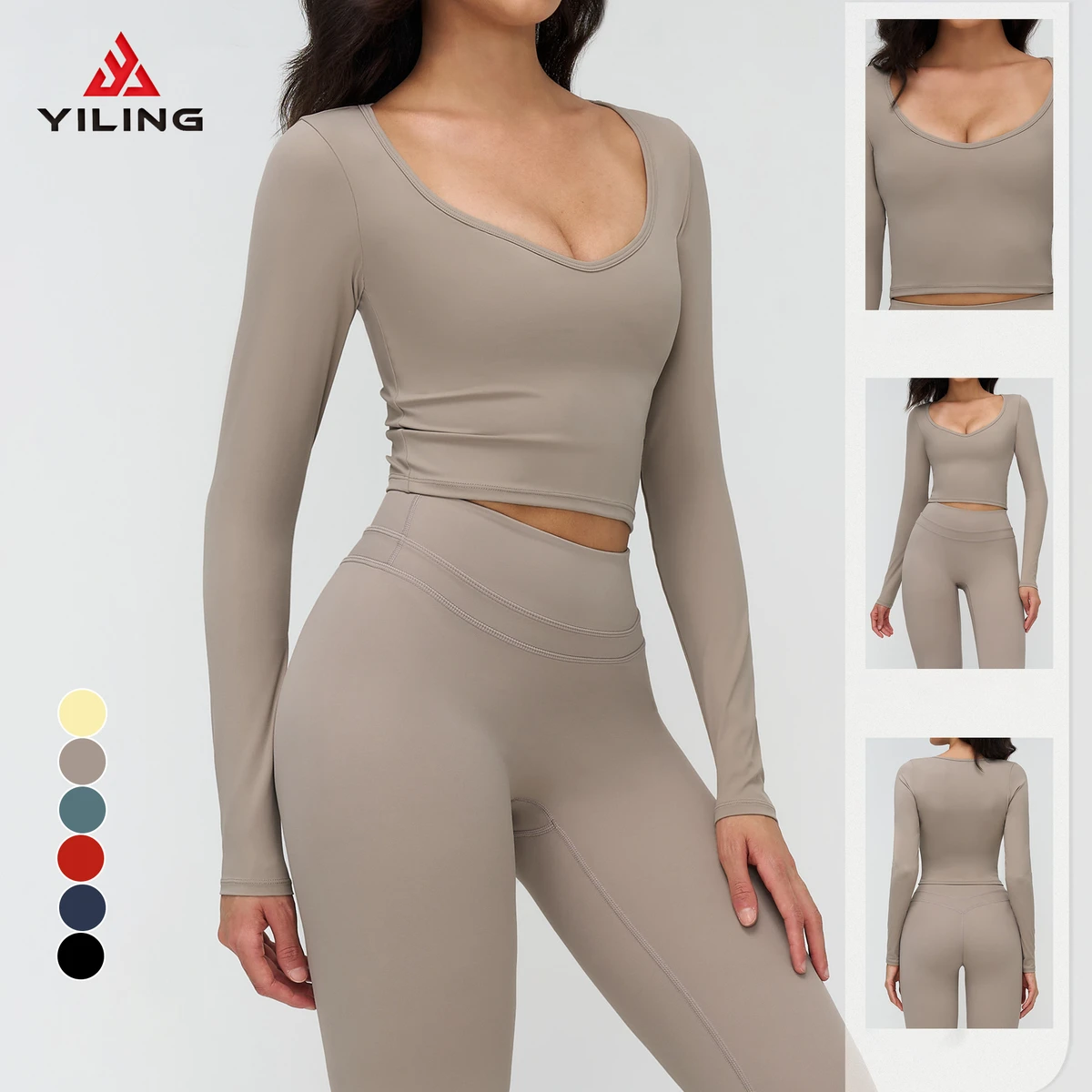 Womens Brushed Yoga Long Sleeve Top V Neck Tight Fit Casual Workout Shirt Outdoor Running Fitness Top