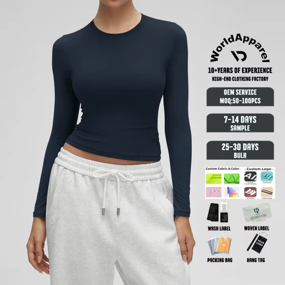 Women Yoga Casual Crew Neck Breathable Fitness Soft Long Sleeve Yoga Four Way Stretch Activewear Tops Quickly Dry Long Sleeve