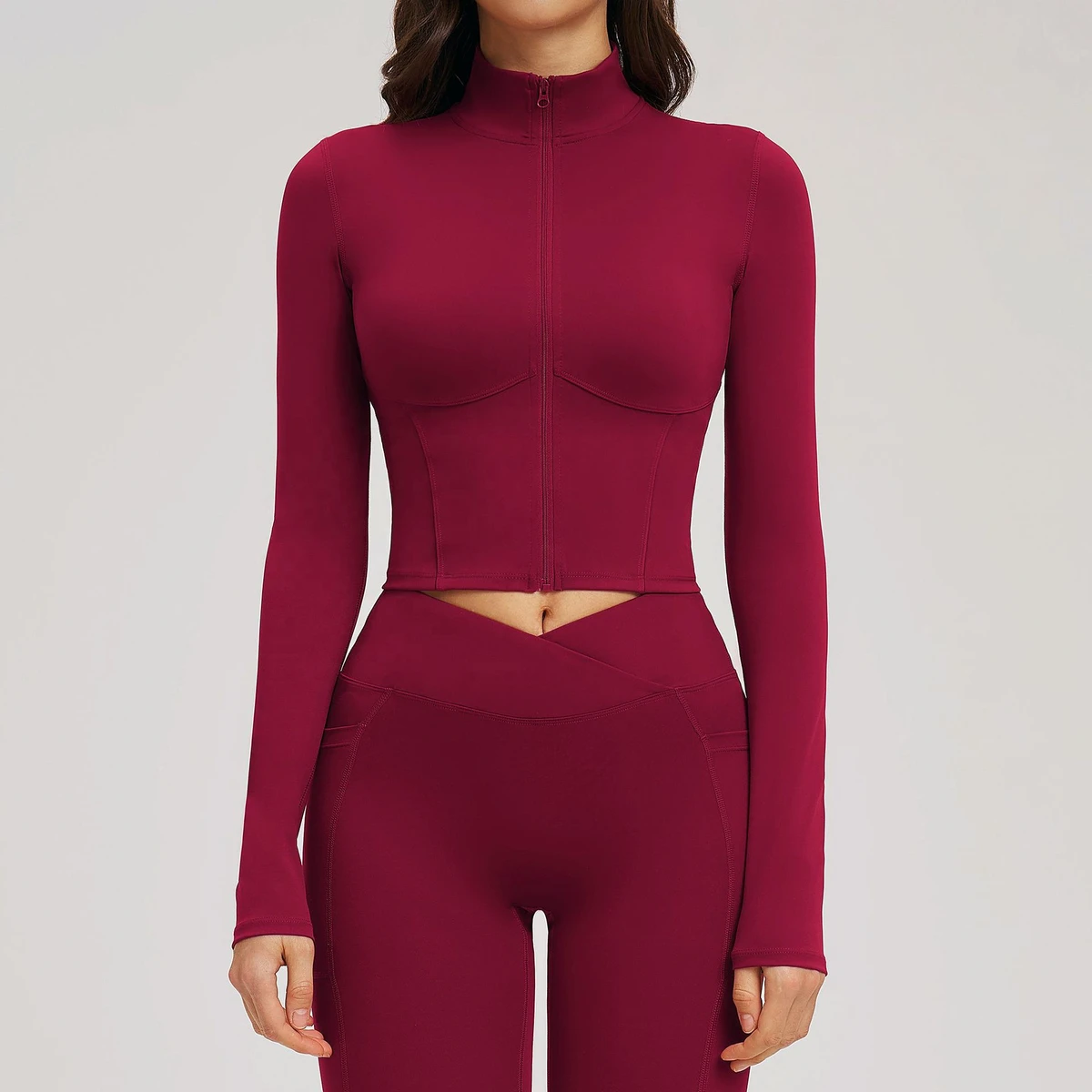 Wholesale Woman'S Running Yoga Crop Jackets Light Weight Stand Collar Slim Fit Tops