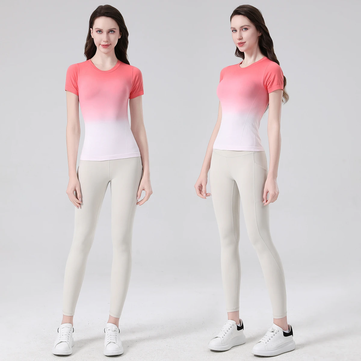 Women's Yoga T-Shirt Spandex/Nylon Skinny Fit Breathable Four-Way Stretch Summer Exercise Running Versatile Gradual Color Change