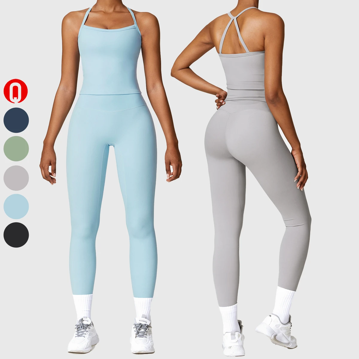 Hot Sale High Waist Yoga Fitness Set Gym Sports Clothing Two Piece Set Bra Vest Leggings Suit Workout Wear for Women
