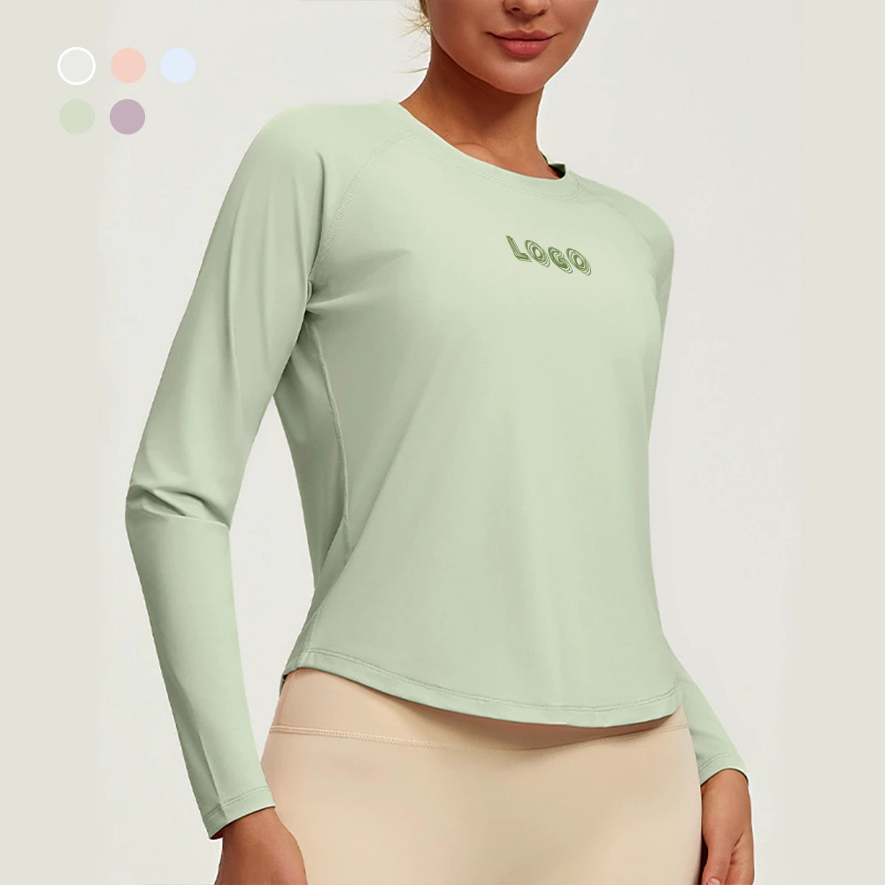 New Custom Active Gym Tops Back Mesh Design Naked Feel Breathable Quick Dry Workout Running Long Sleeve Yoga T Shirt for Women
