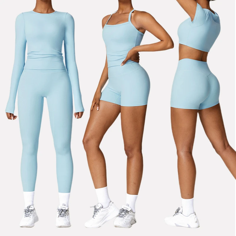 6 Piece Sports YOGA Clothes Thin Straps Sports Bra Butt Lift Shorts Leggings Gym Yoga Set Suit Women Workout Fitness Active Wear
