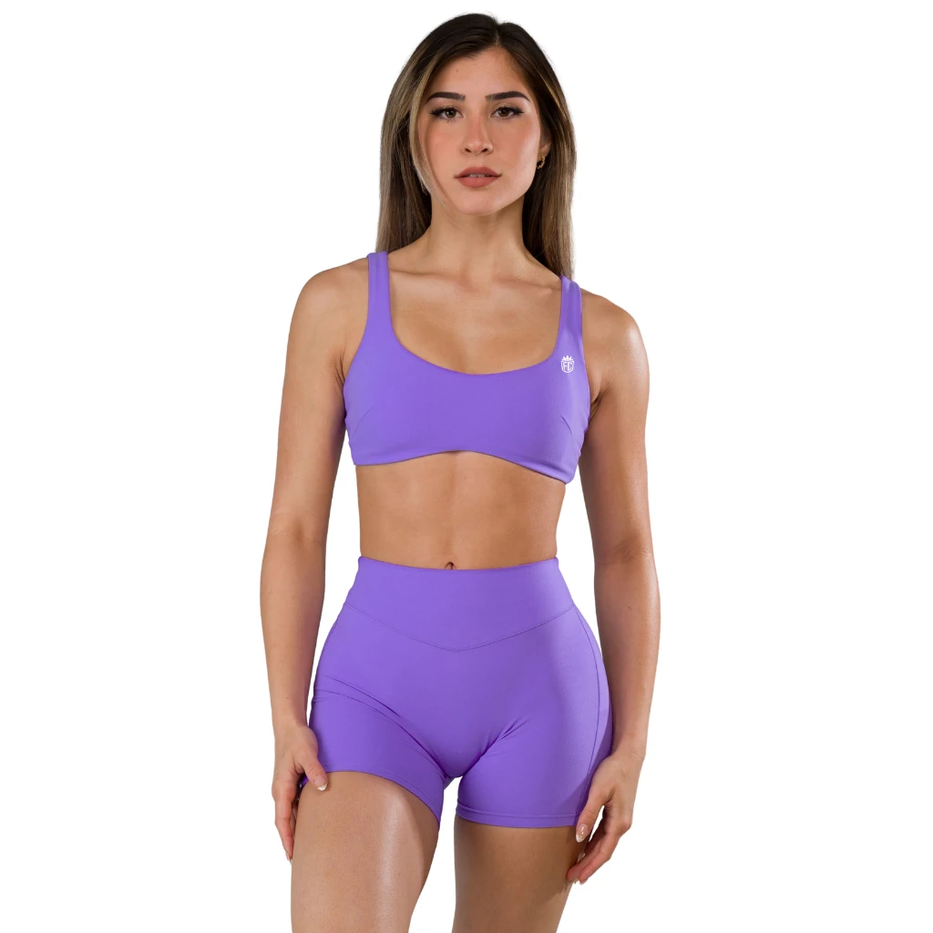 Womens Seamless Strappy Open Back Sports Bra Yoga Fitness Activewear Stretch Support Lightweight Training Top Ultraviolet Color