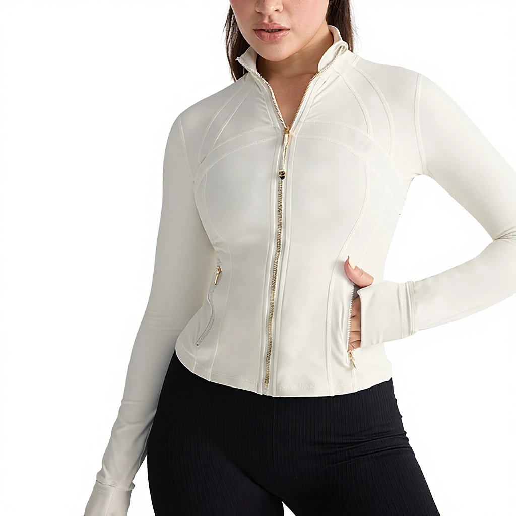 Cross-Border Full-Zip Stand-Up Collar Nude-Feel Spandex/Nylon Yoga Jacket Plus-Size Sporty Fitness Wear Pilates Top Women