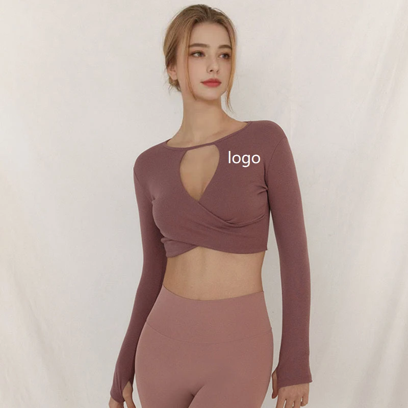 OEM Women's Crew-neck Four-Way Stretch Mesh Spandex/Nylon Skinny Fit Nine Quarter Sleeve Fitness Sports Yoga Top Bra
