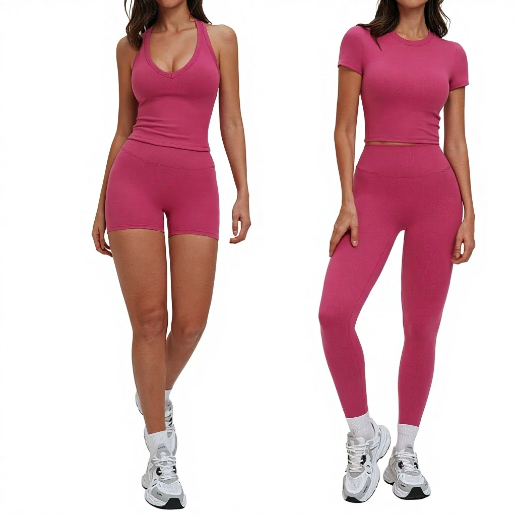 Spring Yoga Set 5-Piece Elastic Waist Yoga Pants Breathable & Quick Dry Versatile for Outdoor Running Exercise for Women