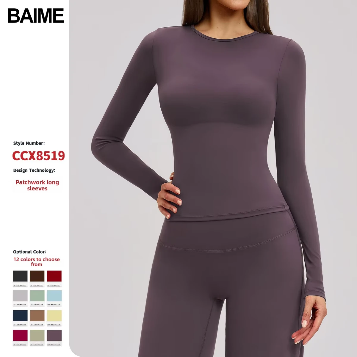 Winter Brushed Spandex/Nylon Sweat-Wicking Long-Sleeve Yoga Wear High-Intensity Fitness Pilates Running Sports Top 8519