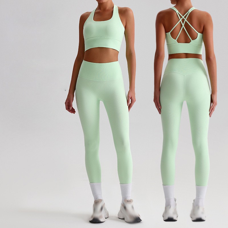 Women's Yoga Leggings Set Spandex/Nylon Solid Breathable Activewear 2-Piece Set Elastic Waist Sustainable