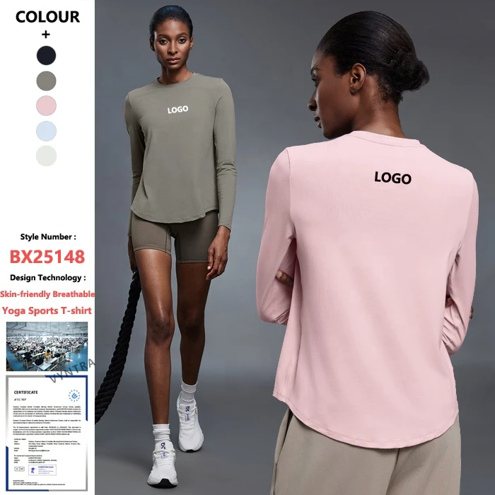 Women Soft Long Sleeves Activewear Crew Neck Shirts Workout Running Casual Fitness Gym Exercise Sports T-shirt Yoga Tee Tops