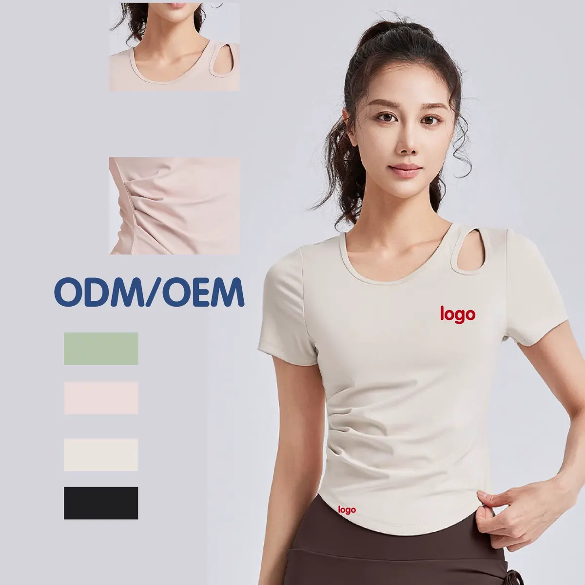 Slim Fit Yoga Top Women Built in Bra Ruched Design Short Sleeve Activewear for Gym Workout Wholesale Supplier