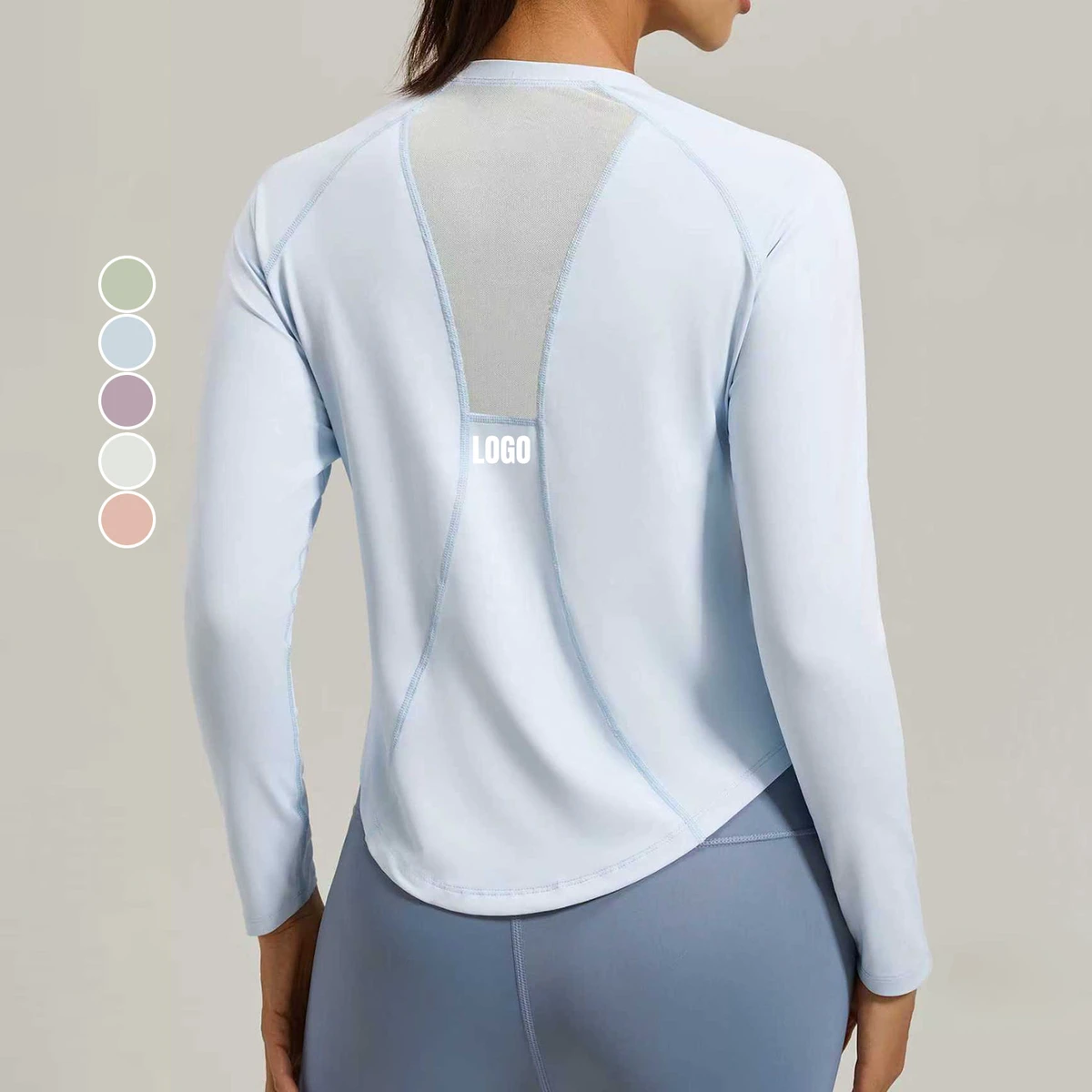 Wholesale Quick Dry Ladies Long Sleeve Gym Shirts Running Training Comfortable Loose Workout Tee Breathable Mesh Yoga T-Shirt