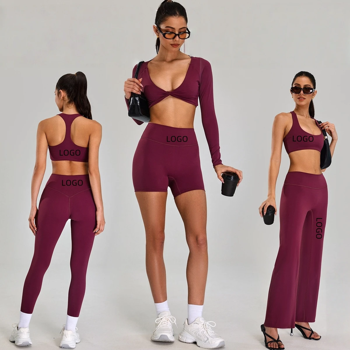 Quick Dry High Quality Compression Yoga 5 Piece Set Free Matching Outfits Running Workout Active Wear for Women
